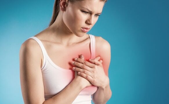 Pain in the heart region is one of the symptoms of thoracic osteochondrosis
